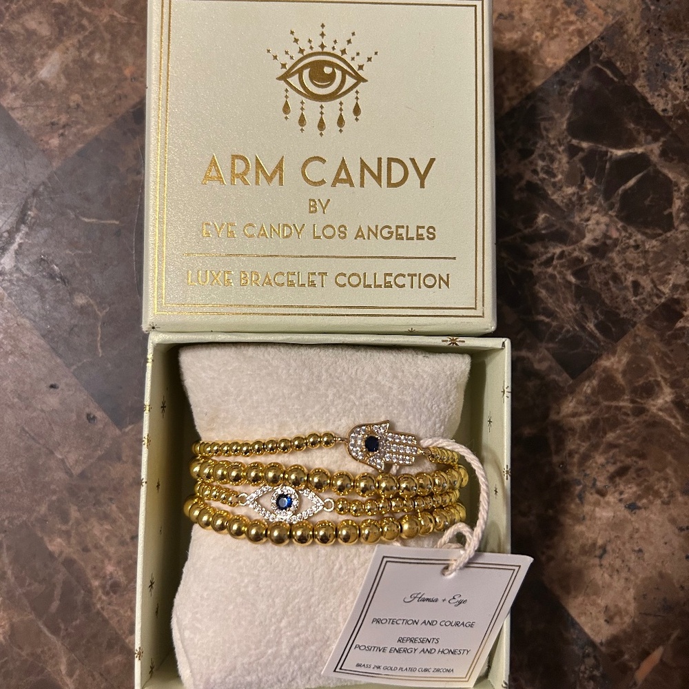 Eye Candy Los Angeles CZ Hamsa & Evil Eye Stretch Bracelet Set
